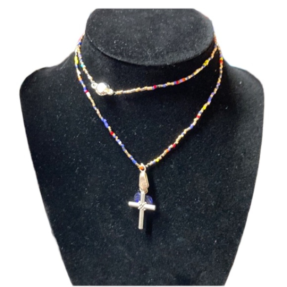 Native made beaded cross necklace